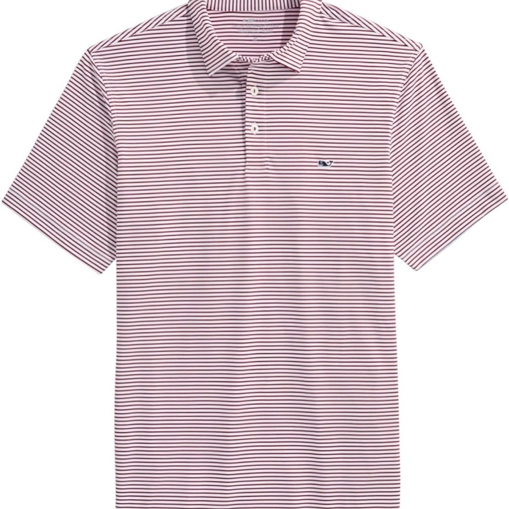 Vineyard Vines Mens Bradley Stripe Sankaty Polo - Maroon/Cream White - M